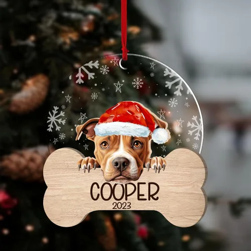 Miniatura 3 de Nazenti American Pit Bull Terrier Adorno de Navidad, adorno de perro fotográfico, adorno de perro personalizado, adornos de fotos de madera