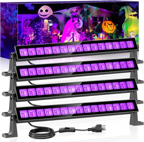 Miniatura 7 de Barra de luz LED negra de 45 W, luces negras para fiesta brillante, luz negra impermeable con enchufe e interruptor, luz de Halloween