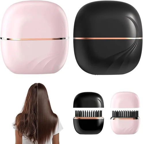Miniatura 10 de Mini alisador de pelo, peine caliente recargable inalámbrico 2 en 1, alisador de pelo portátil para viajes con calentamiento rápido y diseño Rosa