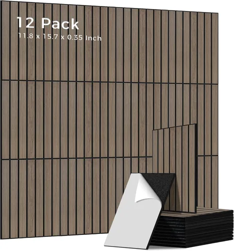 Miniatura 28 de Paneles de sonido de chapa de madera, paquete de 10 paneles de pared de 47.2 x 23.6 pulgadas, paneles acústicos decorativos para paredes