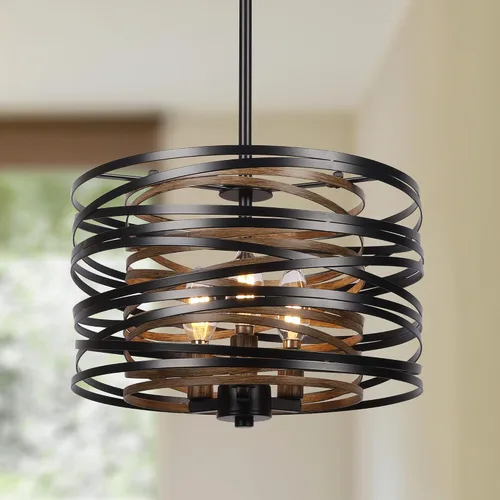 Miniatura 13 de ACNKTZ Lámpara Colgante de Tambor de 12.6'', Luminaria Colgante, Candelabro Retro Semi Empotrado, Candelabros Plateados para Comedor Dormitorio