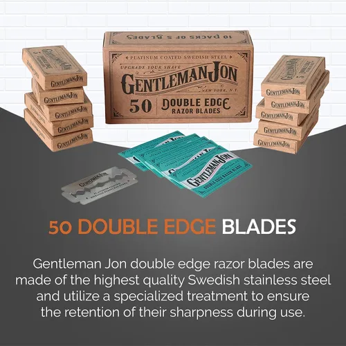 Miniatura 3 de Gentleman Jon Deluxe Shaving Collection - Kit de afeitado de seguridad y paquete de 50 cuchillas de afeitar platino de doble filo, juego completo