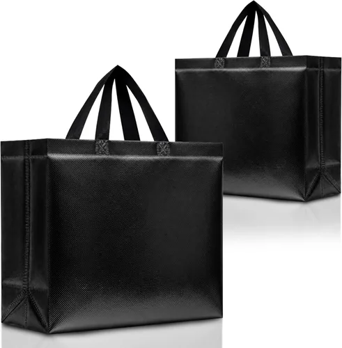 Nush Nush Juego de 12 bolsas de regalo negras grandes – Bolsas de regalo reutilizables negras brillantes con asas – Bolsa grande de regalos para