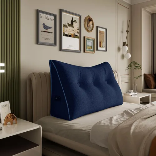 Miniatura 23 de Almohada de cabecera gruesa totalmente rellena individual XL, cabecero acolchado de dormitorio, soporte suave y firme, cojín grande triangular, Azul