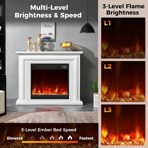 Miniatura 4 de SIMOE Inserto de chimenea eléctrica de 18 pulgadas, inserto de chimenea empotrado de 1500 W, pequeño con control remoto, temporizador de 0.5-9H, 8