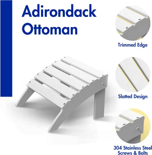 Miniatura 4 de Briopaws Otomana Adirondack plegable, silla Adirondack de polietileno de alta densidad resistente a la intemperie, reposapiés de plástico para Blanco