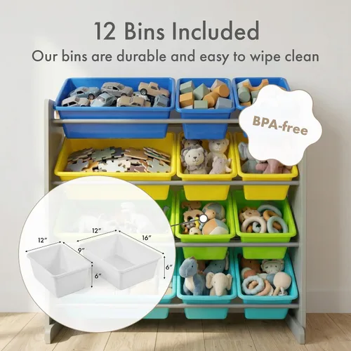 Miniatura 4 de Humble Crew Organizador de almacenamiento de juguetes para niños con 12 cubos de plástico, gris/azul/verde/amarillo – Contenedores extraíbles
