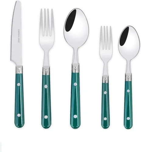 Miniatura 7 de Juego de cubiertos ligeros de acero inoxidable de 5/20/30 piezas para uso diario, servicio de cubiertos para 1/4/6, cuchillo de carne, tenedor, Azul