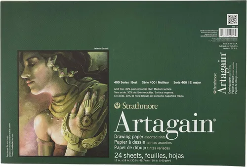 Strathmore Bloc Artagain serie 400, colores surtidos, 12"x18" pegado con pegamento, 24 hojas