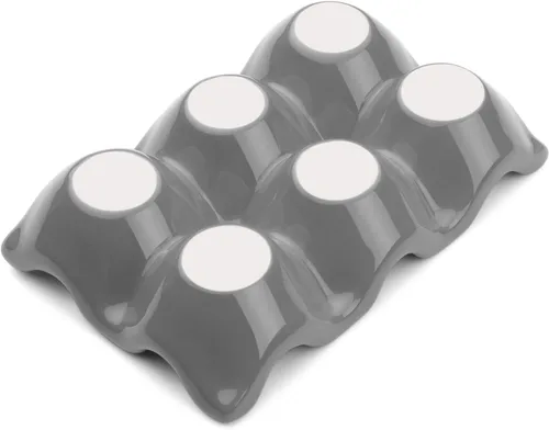 Miniatura 8 de Flexzion Organizador de huevos cerámico para nevera - Bandeja de huevos de 6 tazas, contenedor de porcelana para media docena, organizador de Gris