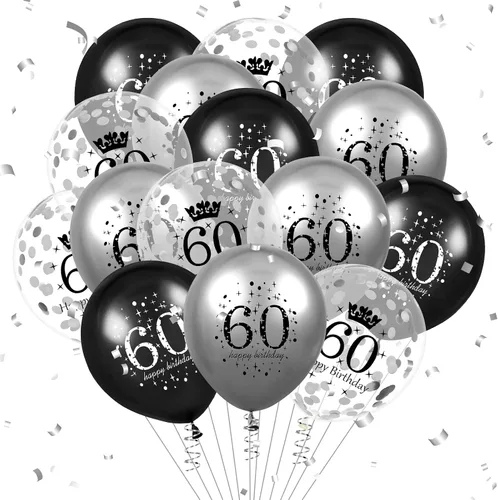 Miniatura 10 de Globos de 16 cumpleaños para decoración de niños, 15 unidades, color negro y plateado, para fiesta de feliz cumpleaños de 16 años, globos de confeti