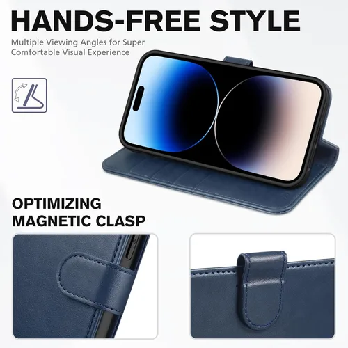 Miniatura 4 de Funda TUCCH para iPhone 14 Pro Max, tipo cartera, [Capa interior a prueba de golpes de TPU], cuero PU [con bloqueo RFID] con soporte magnético
