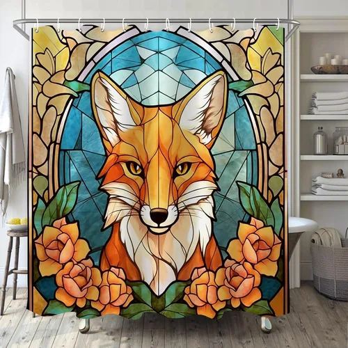 Miniatura 10 de YLATY4413 - Cortina de ducha de mapache para baño, diseño de hojas de flores, arte de cristal, bohemio, tela abstracta, moderna, impermeable