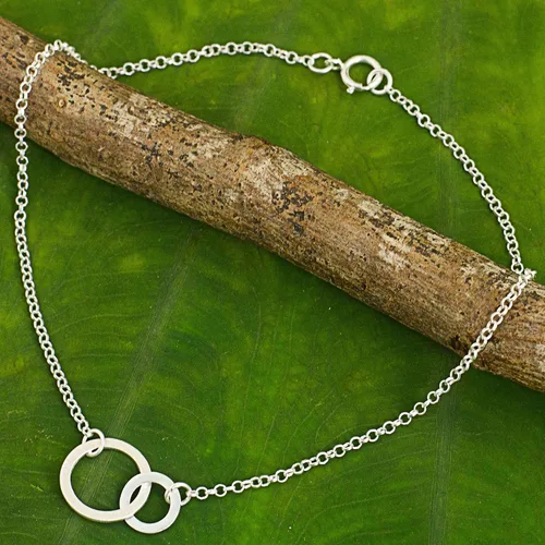 Miniatura 3 de NOVICA . Tobillera con dije de plata de ley 925, 9.75 pulgadas 'Relationship