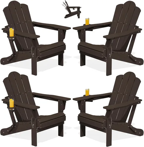 Miniatura 31 de Silla plegable ajustable KINGYES Adirondack, sillas reclinables Adirondack de 3 posiciones con portavasos, Adirondack de HDPE resistente a