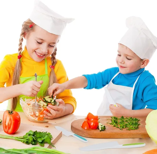 Miniatura 4 de Leking Juego de 3 cuchillos de cocina para niños, bordes dentados de plástico, para cocinar y cortar pasteles, frutas y verduras, perfectamente