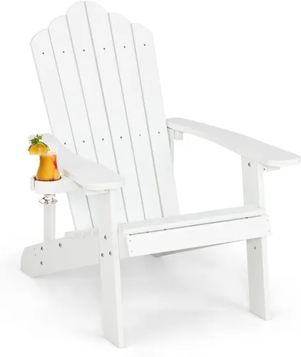 Miniatura 24 de Giantex Silla Adirondack para exteriores, sillas de patio de gran tamaño con portavasos oculto, veta de madera realista, capacidad de peso de 380