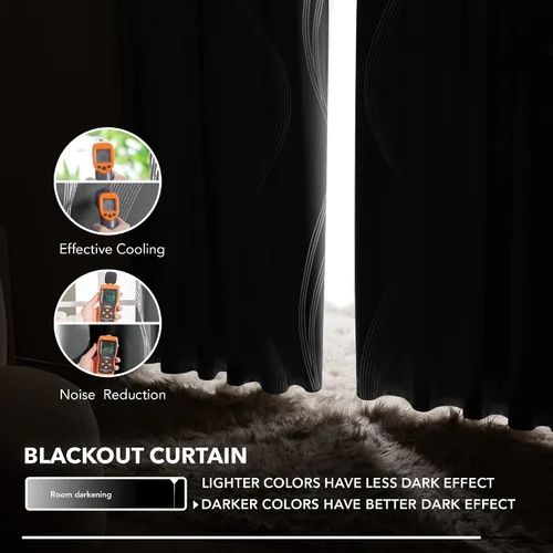 Miniatura 5 de Deconovo - Cortinas blackout con aislamiento térmico para comedor y cocina, estampado a rayas plateadas, trabillas traseras y bolsillo para Gris