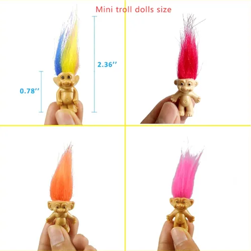 Miniatura 7 de Mini Muñecos Troll, Mini Figuras de Acción de Muñecos Troll Vintage de PVC, Toppers para Pasteles, Cromáticos, Adorables Pequeñitos Lindos