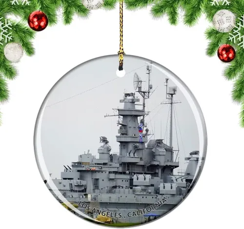 California Los Ángeles Battleship Museum USA Christmas Tree Adorno Decoración Colgante Colgante Decoración City Travel Souvenir Collection Porcelana