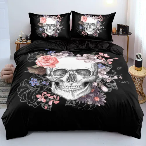 Miniatura 9 de Juego de funda de edredón con diseño de calavera de la muerte de Holiyjog, tamaño queen, juego de ropa de cama gótica, funda de edredón con diseño