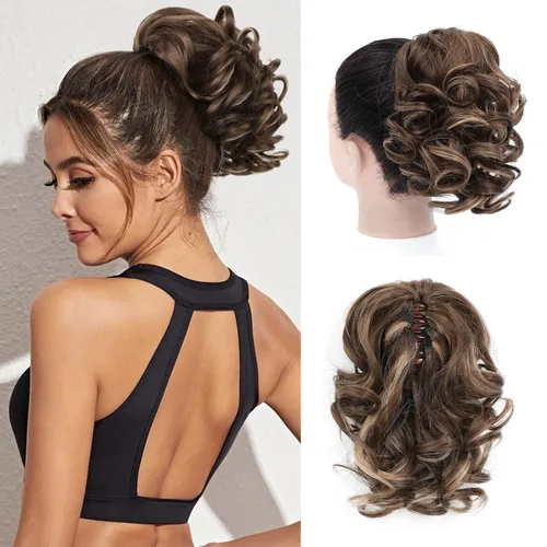 Miniatura 7 de Extensión de cola de caballo, extensiones de cabello suelto corto rizado con cola de caballo de 9 pulgadas, extensiones de cabello ondulado
