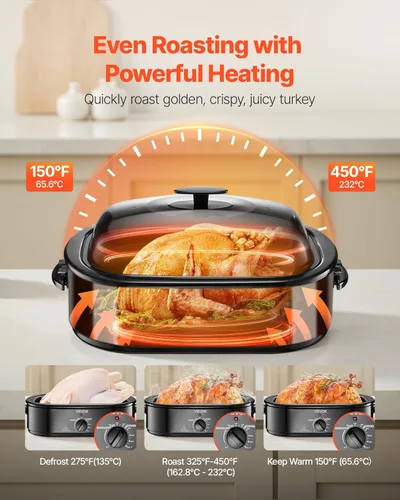 Miniatura 3 de VEVOR Horno tostador, asador de pavo de cocción rápida de 18 cuartos de galón, horno de pavo de temperatura ajustable de 150-450 ℉ con tapa