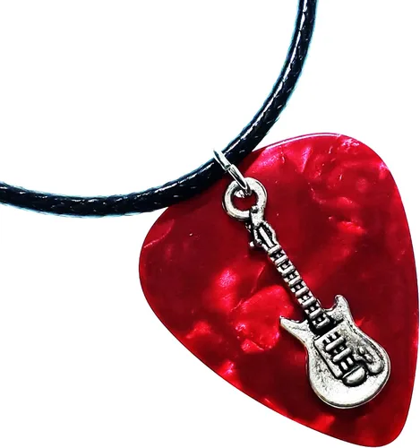 Miniatura 7 de Collar de púa de guitarra eléctrica y cadena de cordón de cuero vegano