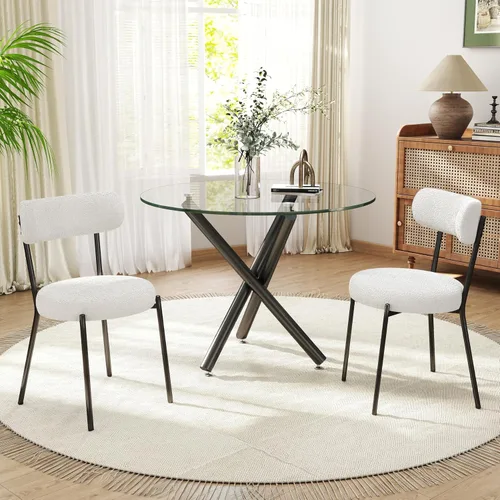 Miniatura 26 de Juego de mesa de comedor redonda de cristal negro para 2, juego de mesa de cocina pequeña y moderna de 36 pulgadas con 2 sillas de comedor tapizadas