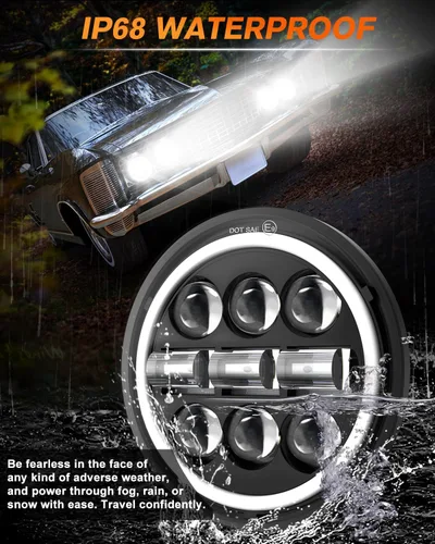 Miniatura 4 de Faro LED de 5-3/4 de 5.75 pulgadas con halo LED blanco ámbar compatible con Challenger Gran Torino Oldsmobile Cutlass Plymouth Fury Muscle Cars