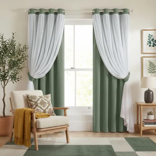 Miniatura 37 de PONY DANCE Cortinas Opacas con Superposición de Gasa, Cortinas de Doble Capa con Aislamiento Térmico Mix & Match para Oscurecer Habitaciones