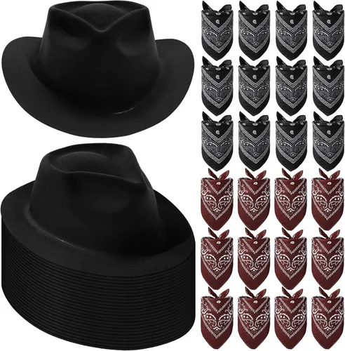 Hillban Paquete de 48 Sombreros de Vaquero y Conjunto de Bandanas, Sombreros de Vaquera para Niños y Niñas, Sombreros de Fiesta de Vaquero de