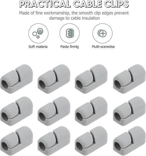 Miniatura 9 de Organizador de clips de cable, 20 unidades, autoadhesivos, gestión de cables, abrazaderas fijas para coche, oficina, hogar, escritorio, TV