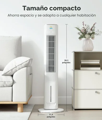 Miniatura 8 de Enfriador de aire evaporativo portátil, ventiladores de enfriamiento 3 en 1 que soplan aire frío con tanque de agua de 3 L, ventilador de torre