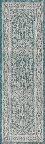 Miniatura 28 de Eyely BMS101D-28 - Alfombra de pasillo con textura de medallón de Santa Mónica Slesi, para interiores y exteriores, estilo costero, bohemio, Gris