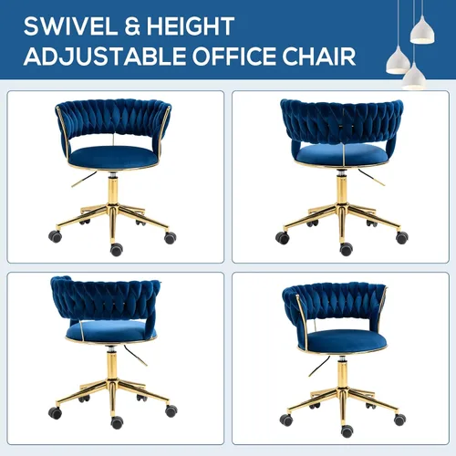 Miniatura 3 de NIOIIKIT Silla de Escritorio de Terciopelo con Respaldo Tejido a Mano, Silla Giratoria de 360° y Altura Ajustable, Silla de Maquillaje, Sillas