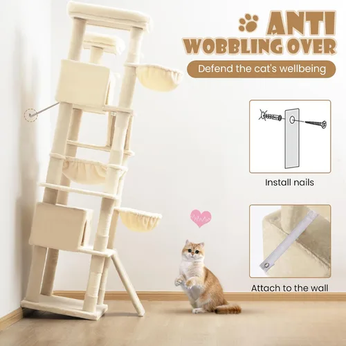 Miniatura 8 de SHA CERLIN Torre de árbol para gatos de varios niveles de 81 pulgadas de alto para gatitos de interior/muebles de condominio para gatos más grandes