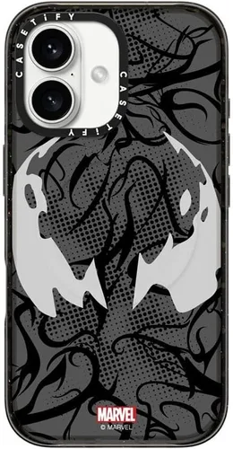 Miniatura 18 de CASETiFY Impact - Funda para iPhone 13 [Spider-Man Co-Lab / protección contra caídas de 6.6 pies] - Máscara Venom - Negro transparente