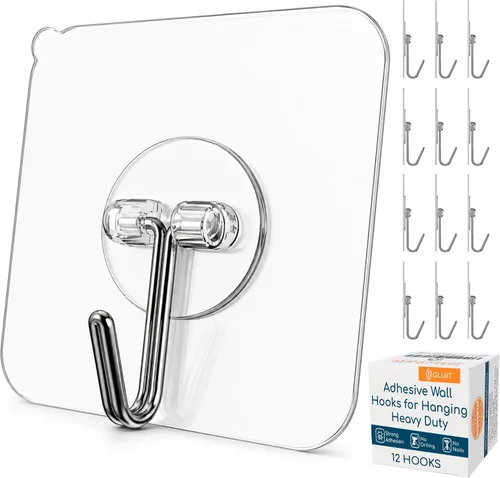 Miniatura 14 de GLUIT Ganchos adhesivos de pared para colgar, ganchos resistentes de 22 libras para paredes, sin daños, gancho transparente adhesivo para toallas