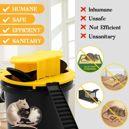 Miniatura 6 de Qualirey Trampa para ratones con tapa de balde de 5 galones, trampas reutilizables para ratones y ratas, trampas para ratones y ratas, trampas