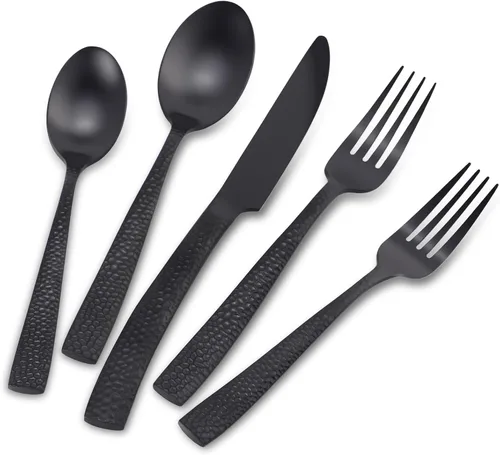 Miniatura 13 de Juego de cubiertos de acero inoxidable de 20 piezas con mango goteo dorado mate, juego de cubertería para cocina, hogar, restaurante, hotel