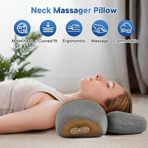 Miniatura 7 de Almohada eléctrica masajeadora de cuello para aliviar el dolor de tejido profundo, dispositivo de tracción cervical recargable 3 en 1 con calor