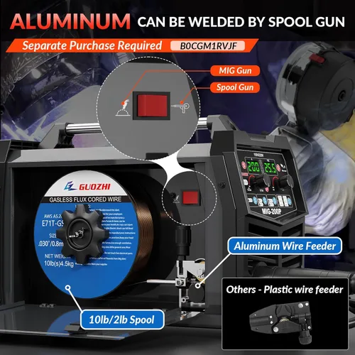 Miniatura 3 de GZ GUOZHI Soldadora MIG de 200A, 7 en 1 Gas MIG/MAG/MIG sin Gas con Núcleo Fundente/TIG por Elevación/Electrodo/Soldadura por Puntos/Pistola