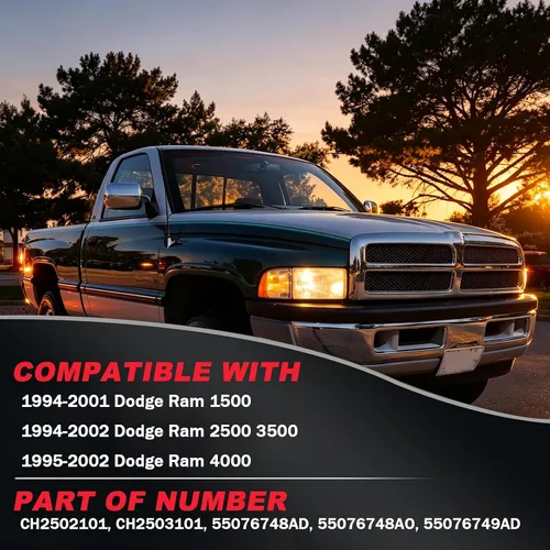 Miniatura 2 de Para 1994 1995 1996 1997 1998 1999 2000 2001 Dodge Ram 1500, 94-02 Ram 2500 3500 (Modelos No Deportivos) Conjunto de Faro Compatible con Faros