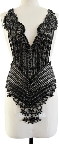 Miniatura 2 de Cuentas de lentejuelas para coser a mano, apliques de encaje grande, parches de adorno de cristal hechos a mano, accesorios para ropa de vestir Negro