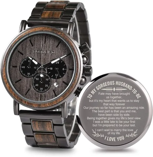 Miniatura 21 de 2win Reloj de madera grabado para novio, mi hombre, prometido, marido, relojes de madera personalizados para hombres, cumpleaños, aniversario, reloj