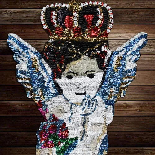 Mbroidery - Parches de tela de ángel con lentejuelas a la moda, con diseño de corona de alas, apliques para ropa decorada, costura de bricolaje, 1