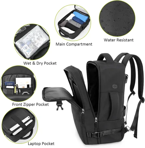 Miniatura 70 de Mochila de Viaje Snoffic para Mujer, Negro, 17 pulg.