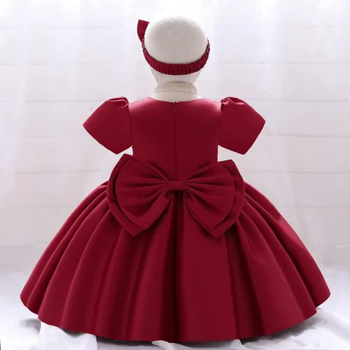 Miniatura 3 de IDOPIP Flower Girl Bowknot Tutu Dress for Kids Baby Wedding Communion Birthday Party Pageant Baptism Dresses with Headwear