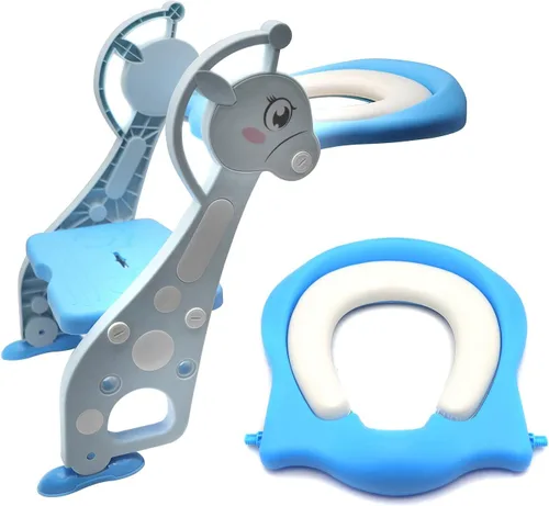 Miniatura 18 de Escalera de asiento de entrenamiento para niños pequeños, silla de inodoro con escalón más ancho, entrenador de baño para niños pequeños Azul